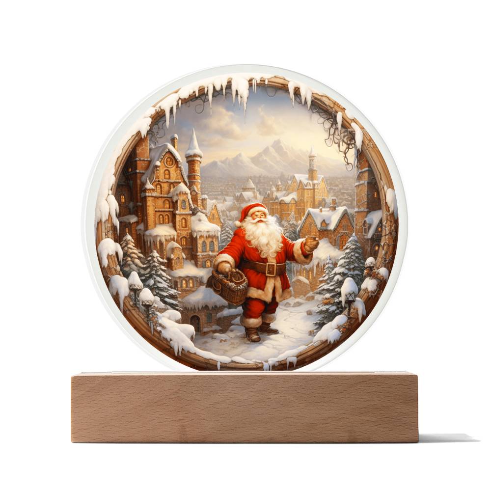 Santa Claus Comes To Town Acrylic Circle Plaque