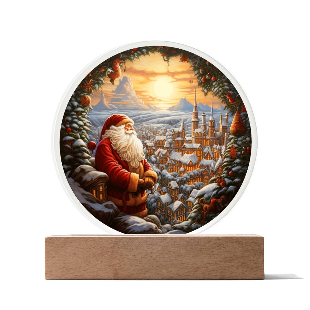 Santa And Town Acrylic Circle Plaque