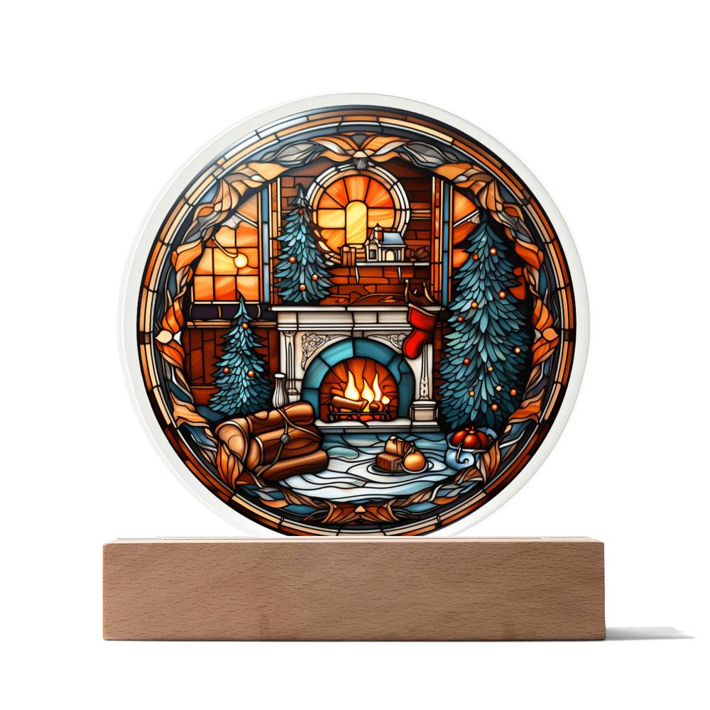 Christmas Fireplace Acrylic Circle Plaque