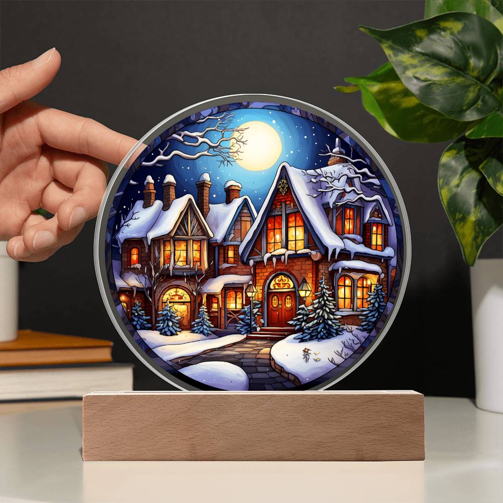 Snow Covered House-Acrylic Circle Plaque