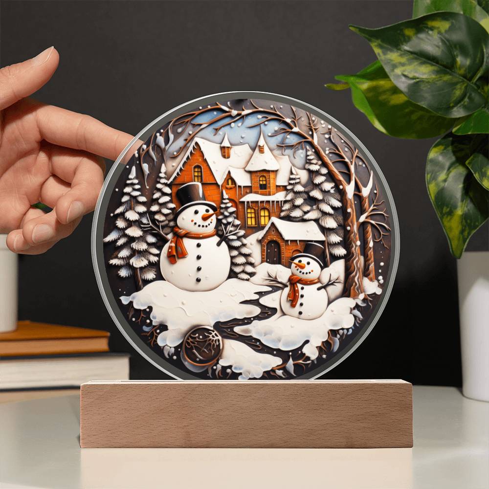 Twin Snowman Acrylic Circle Plaque
