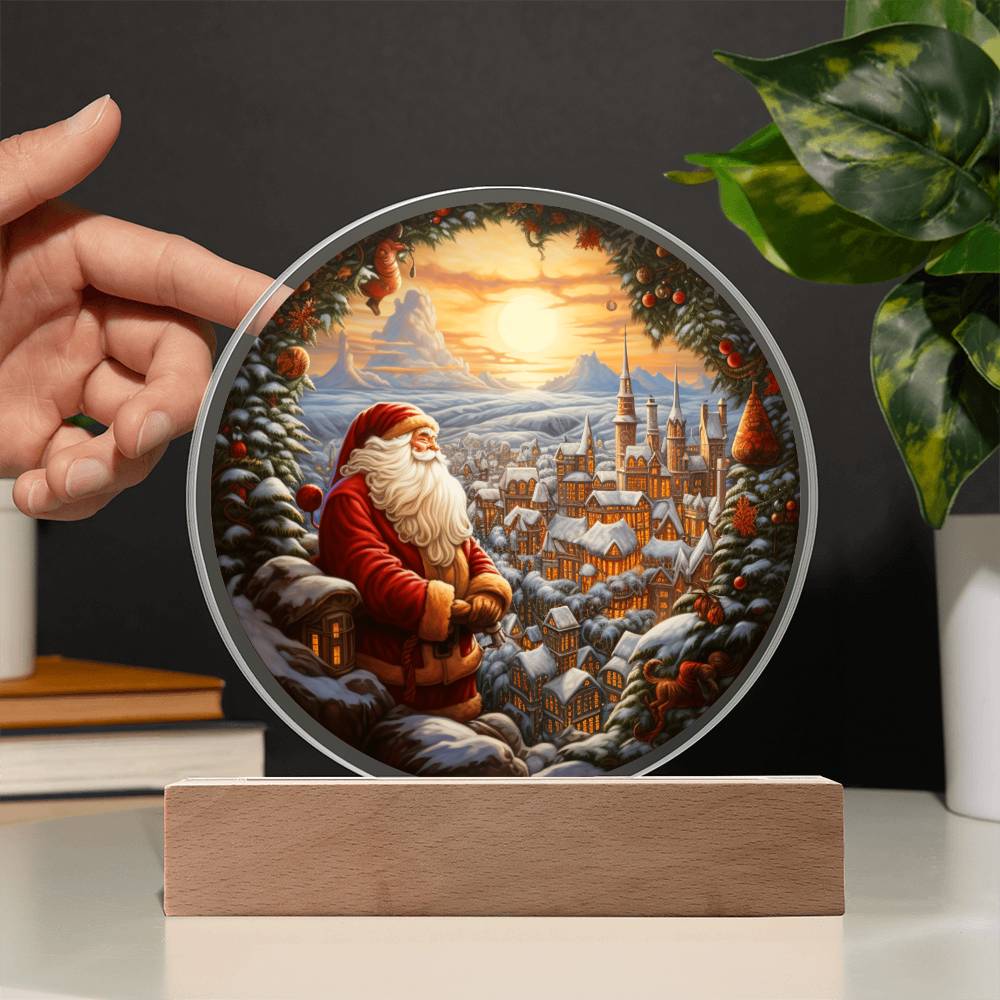 Santa And Town Acrylic Circle Plaque