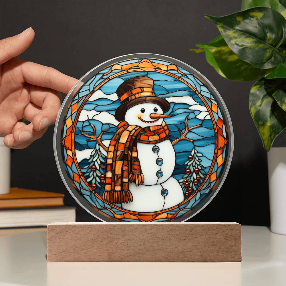 Stained Glass Snowman Acrylic Circle Plaque