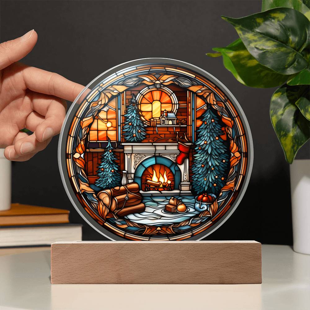Christmas Fireplace Acrylic Circle Plaque