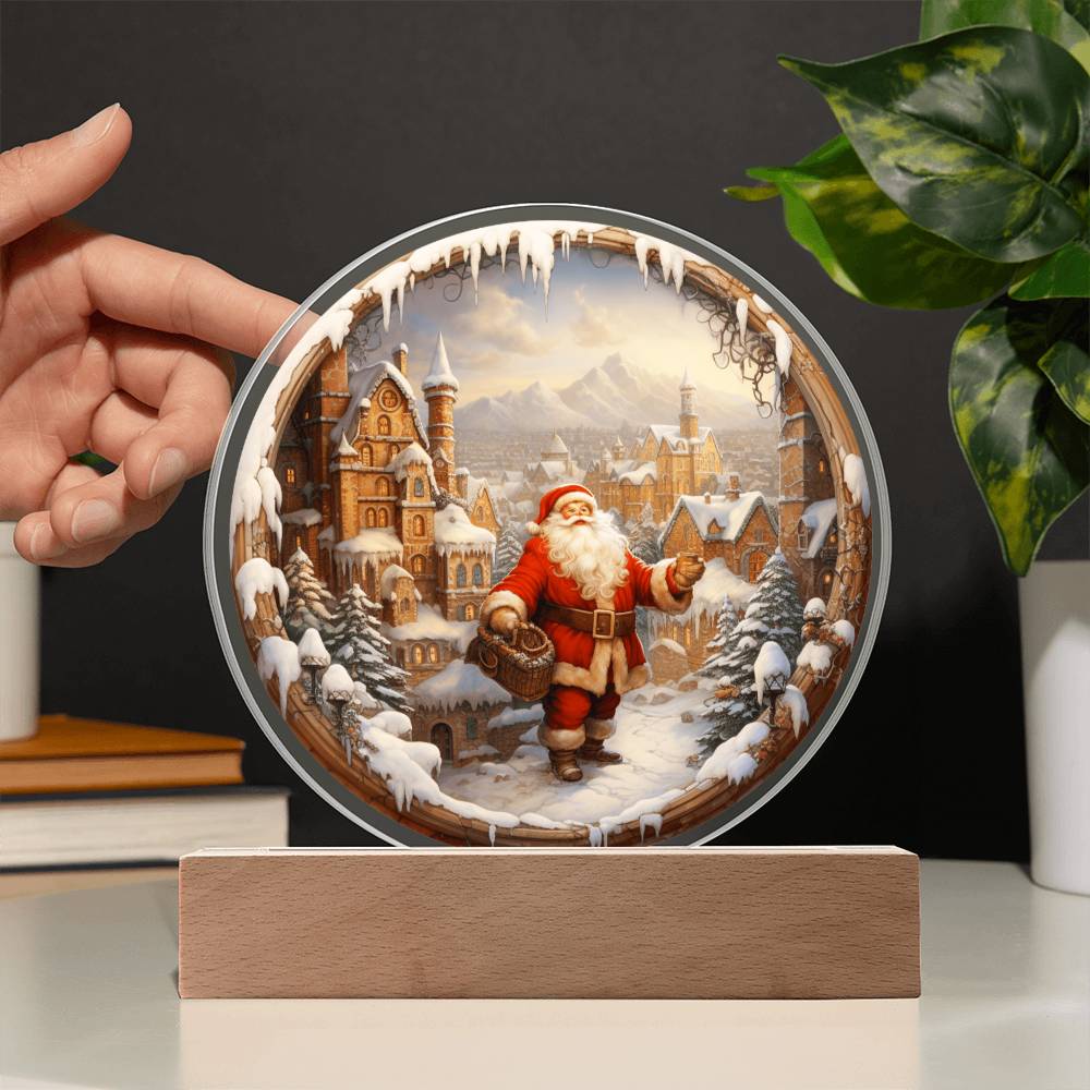 Santa Claus Comes To Town Acrylic Circle Plaque
