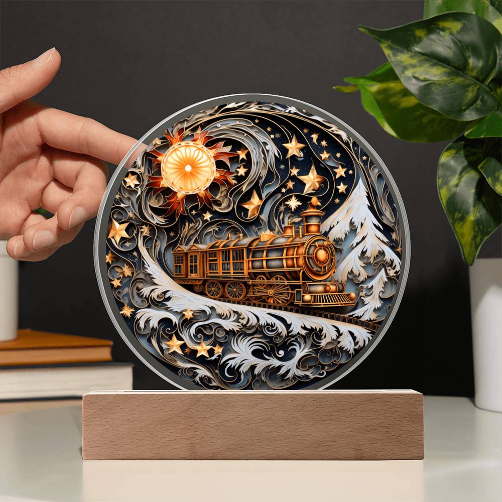 Wonderful Train Christmas Acrylic Circle Plaque