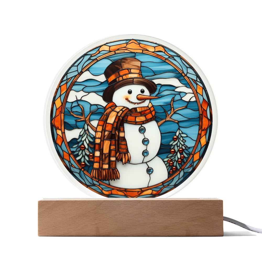 Stained Glass Snowman Acrylic Circle Plaque