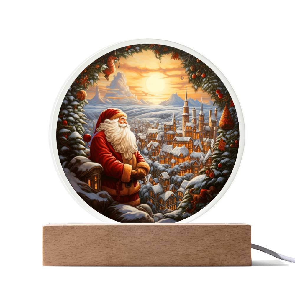 Santa And Town Acrylic Circle Plaque