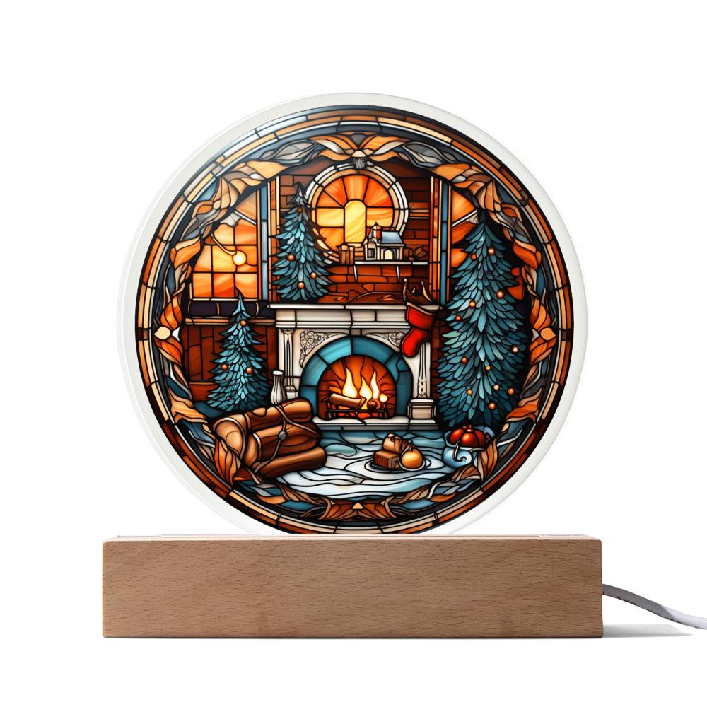 Christmas Fireplace Acrylic Circle Plaque