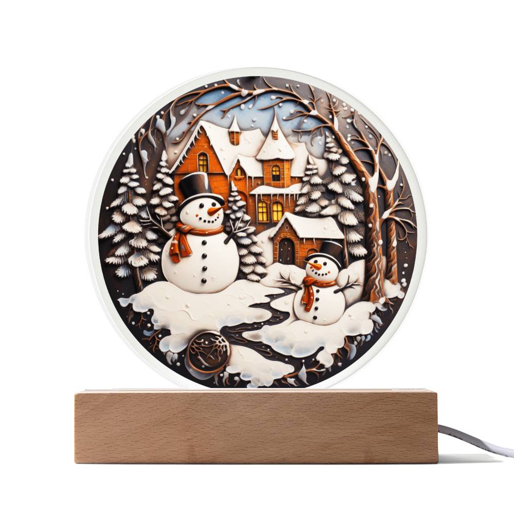 Twin Snowman Acrylic Circle Plaque