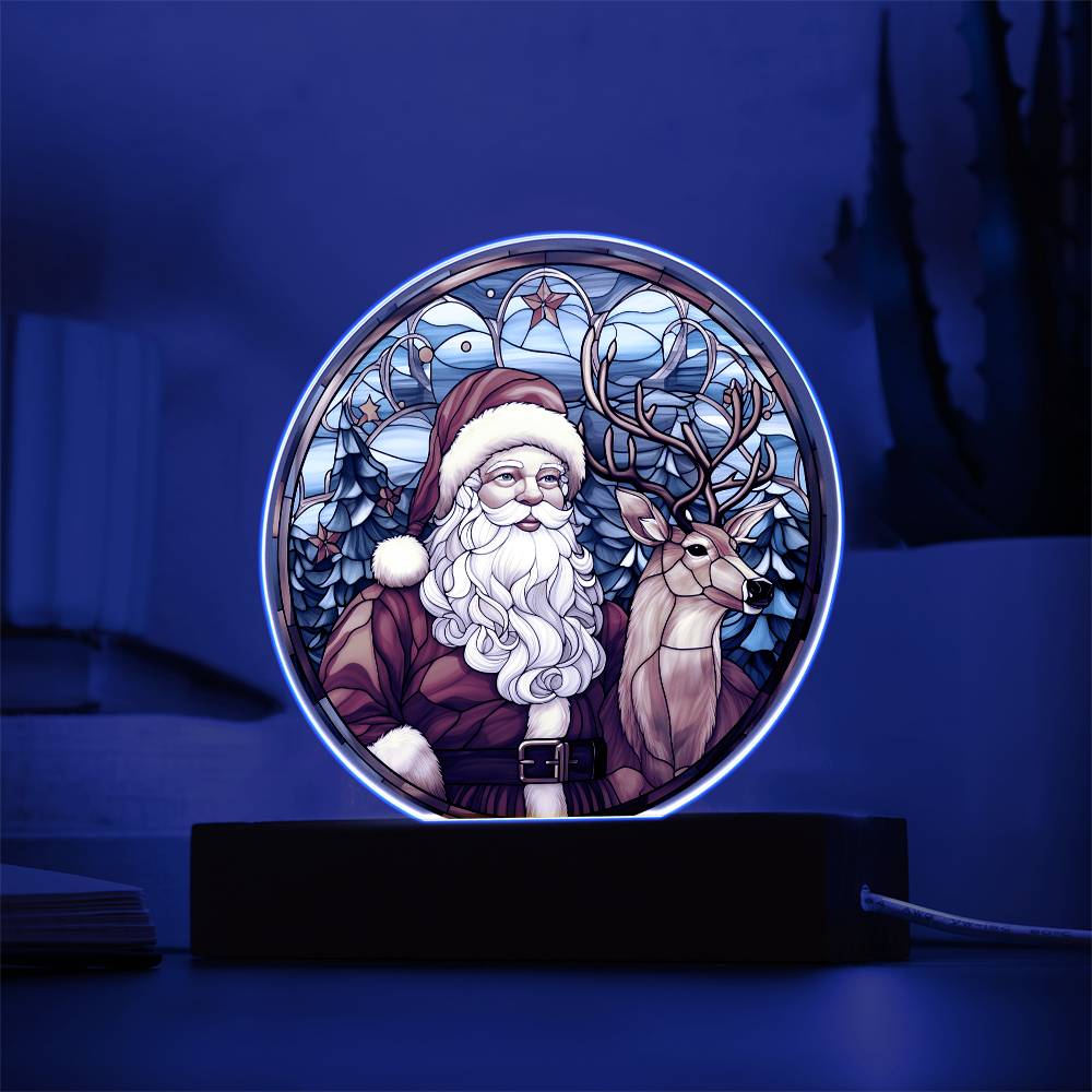 Santa Reindeer Acrylic Circle Plaque
