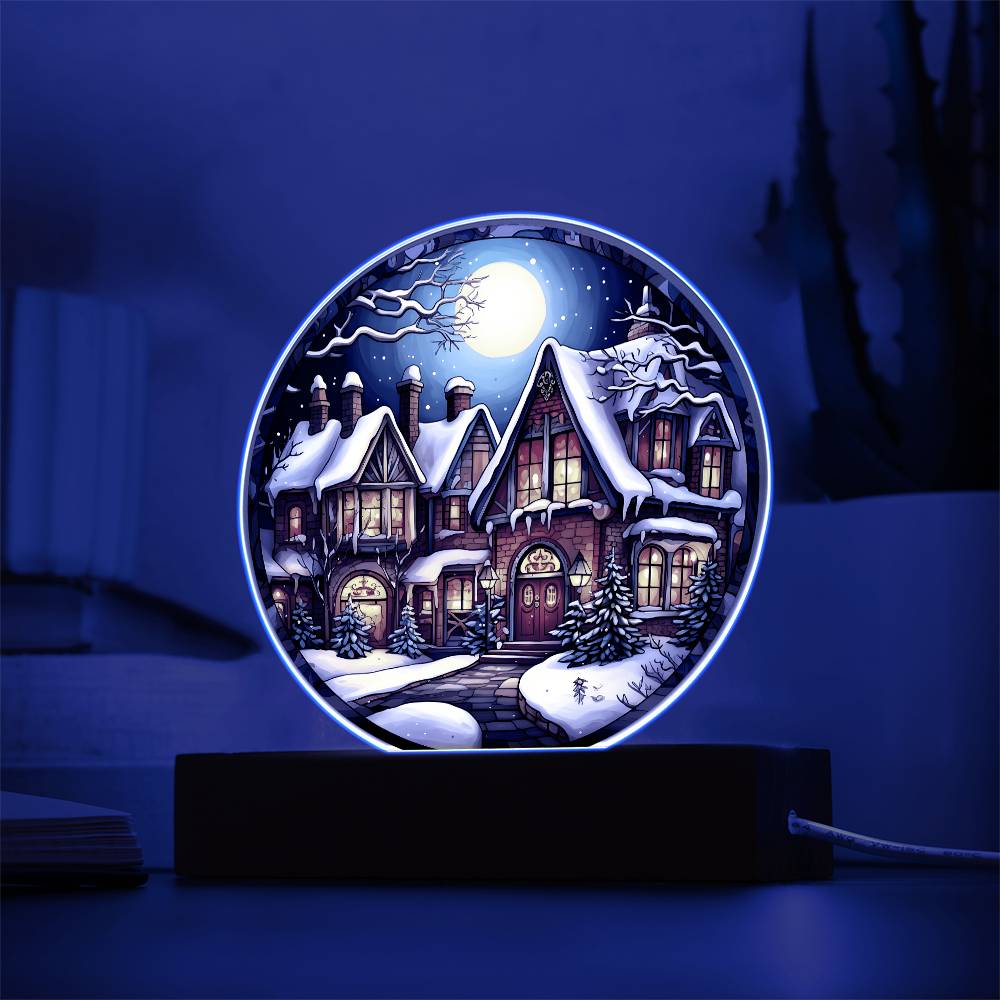 Snow Covered House-Acrylic Circle Plaque