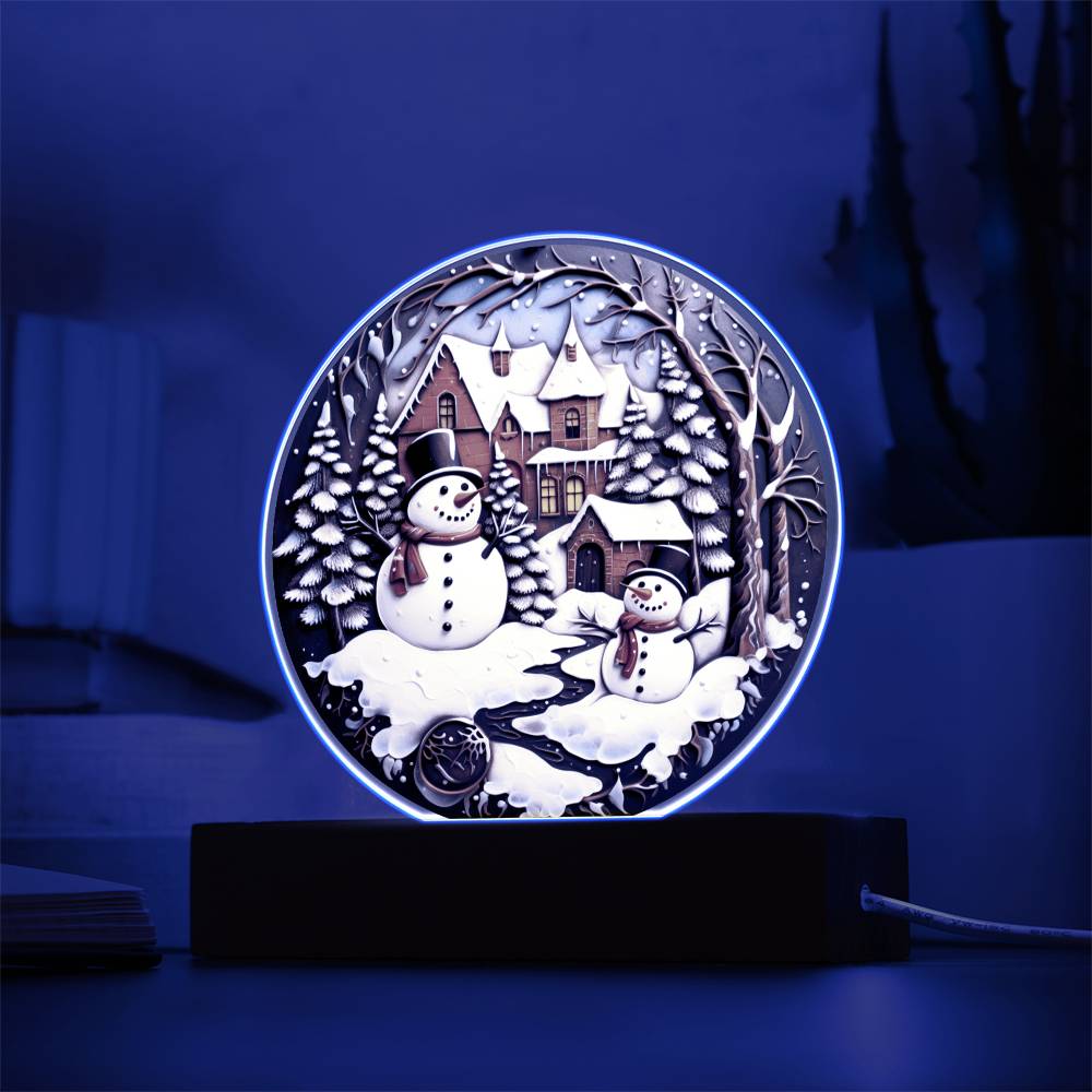 Twin Snowman Acrylic Circle Plaque