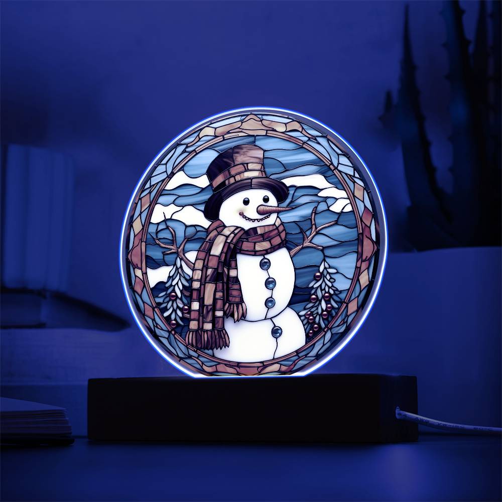 Stained Glass Snowman Acrylic Circle Plaque
