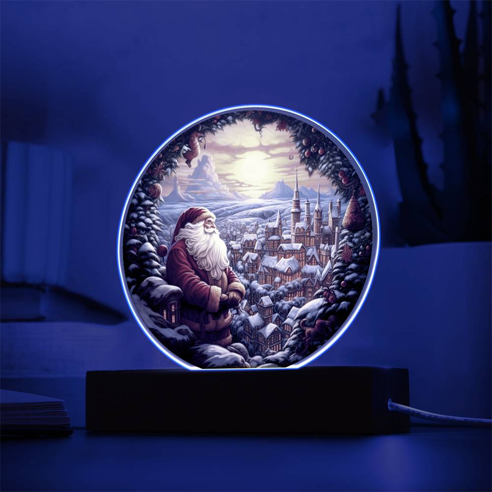 Santa And Town Acrylic Circle Plaque