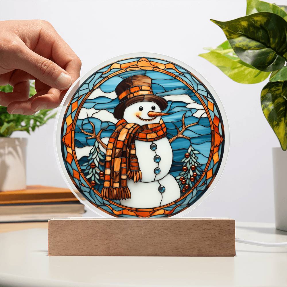 Stained Glass Snowman Acrylic Circle Plaque