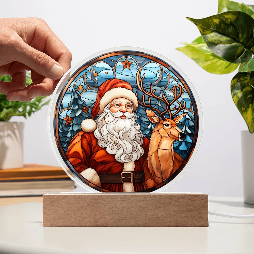Santa Reindeer Acrylic Circle Plaque