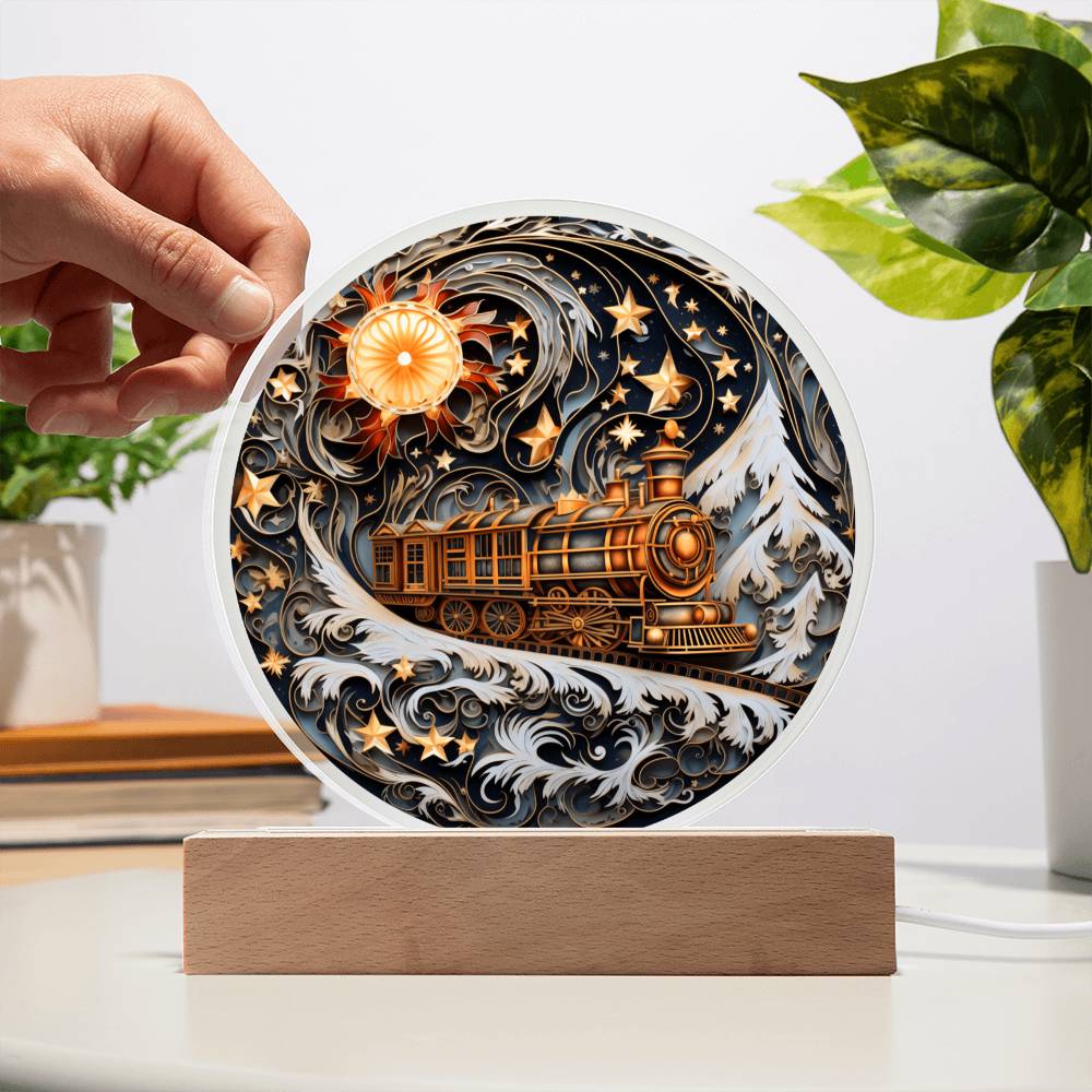 Wonderful Train Christmas Acrylic Circle Plaque