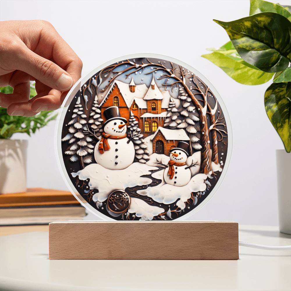 Twin Snowman Acrylic Circle Plaque