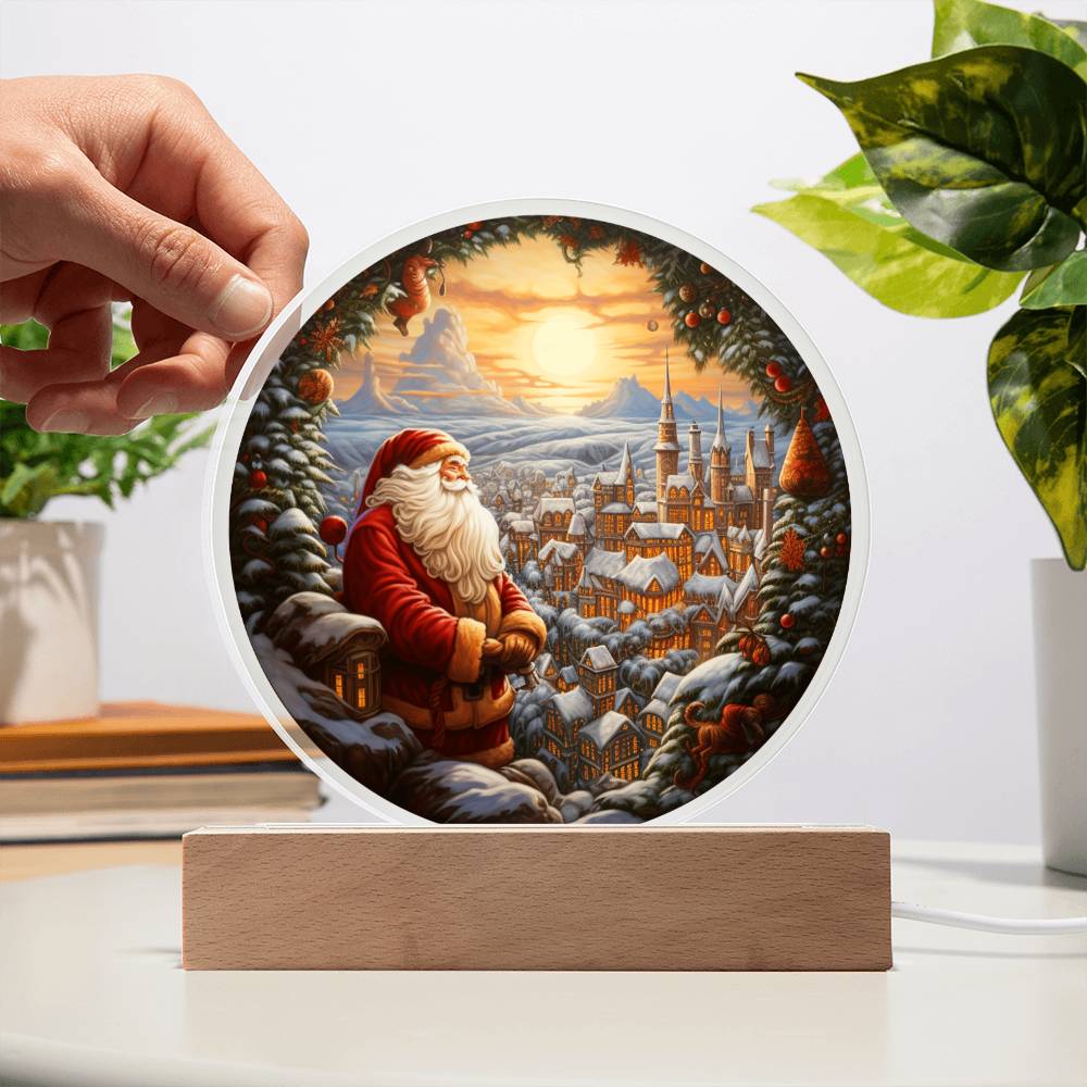 Santa And Town Acrylic Circle Plaque