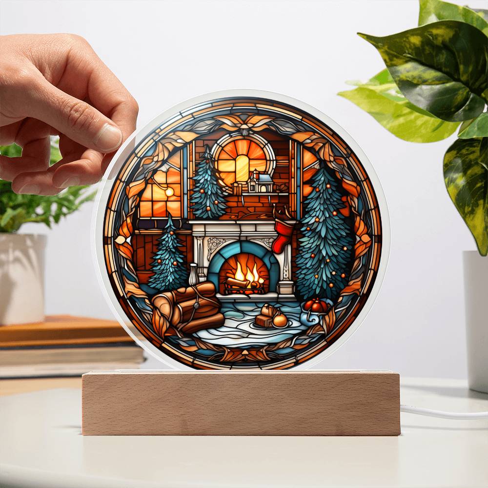 Christmas Fireplace Acrylic Circle Plaque