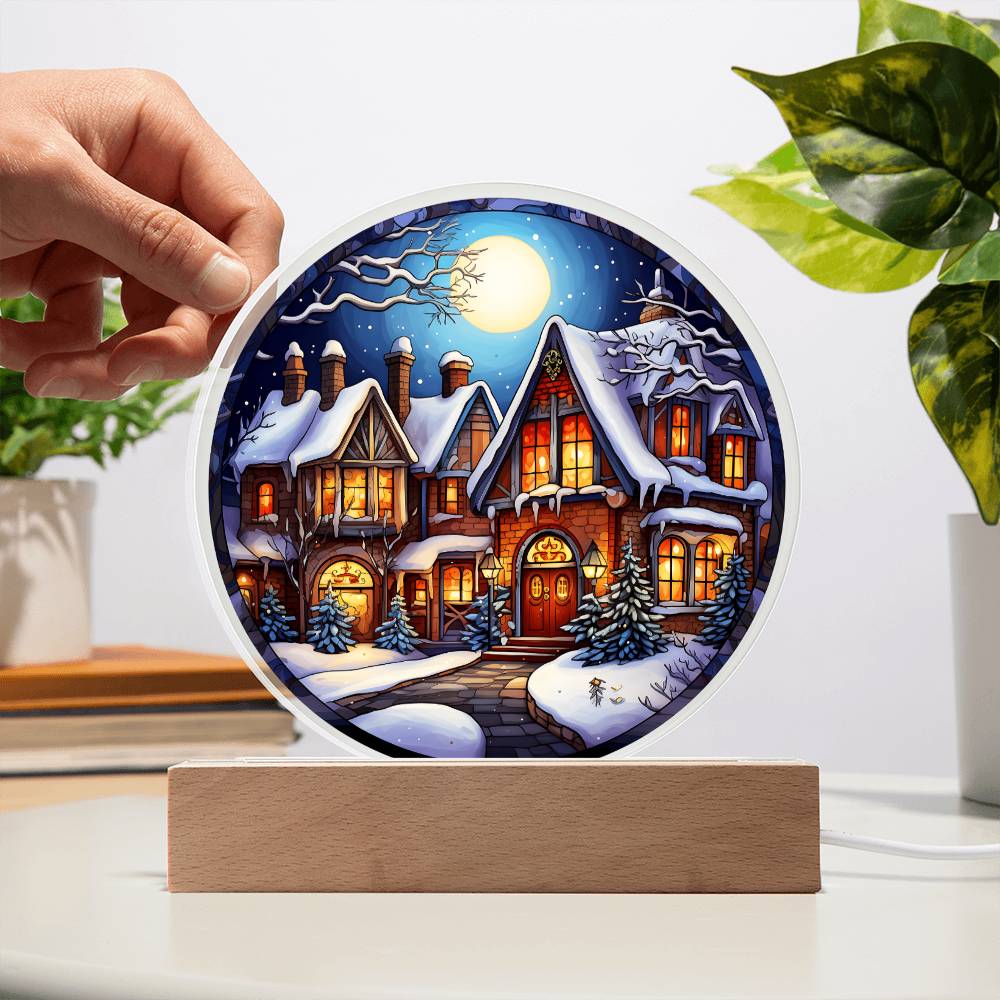 Snow Covered House-Acrylic Circle Plaque