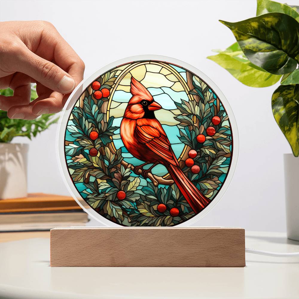Christmas Cardinal Acrylic Circle Plaque