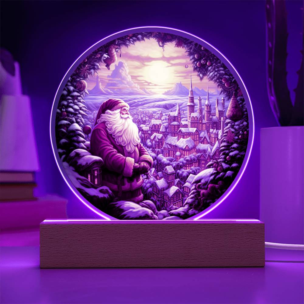 Santa And Town Acrylic Circle Plaque