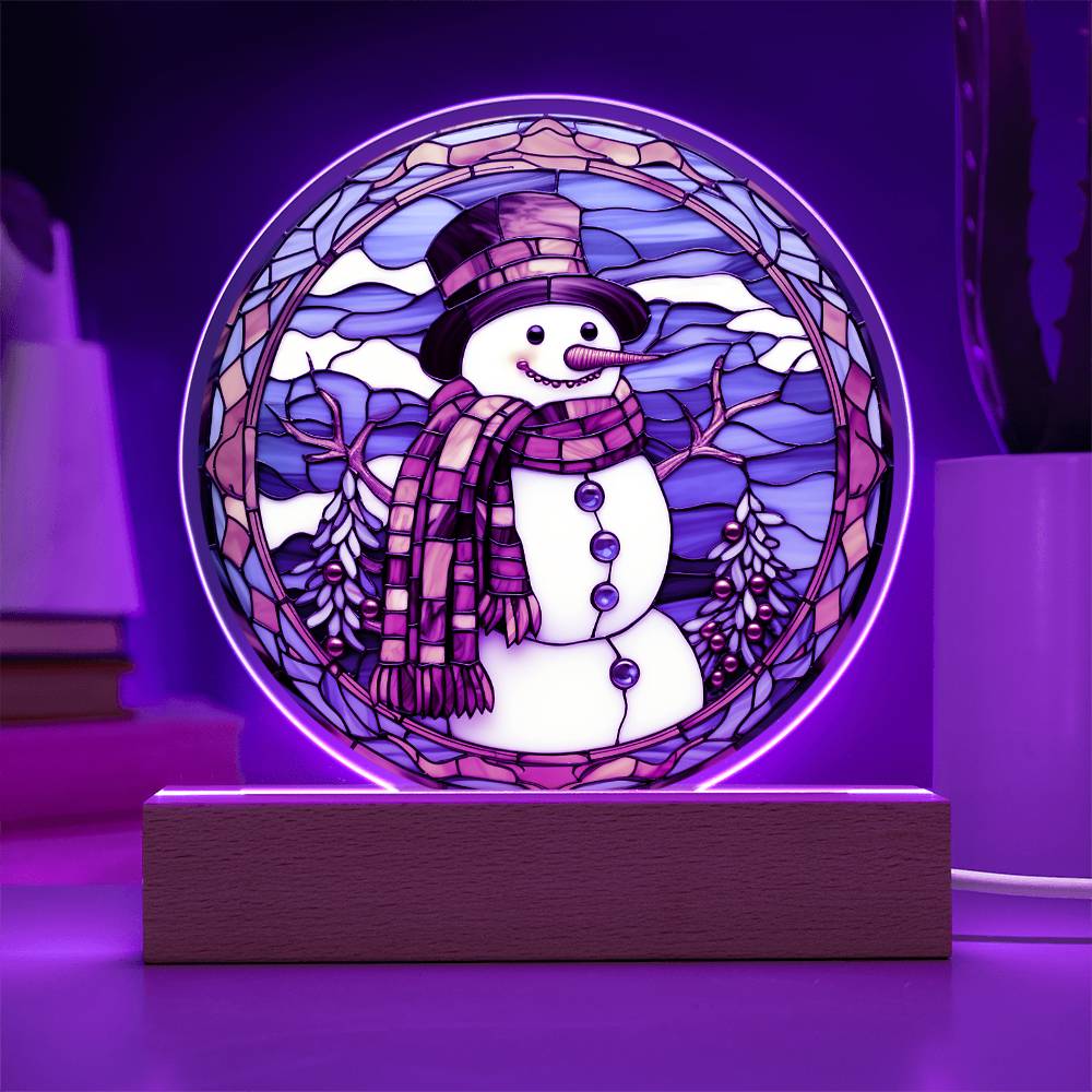 Stained Glass Snowman Acrylic Circle Plaque