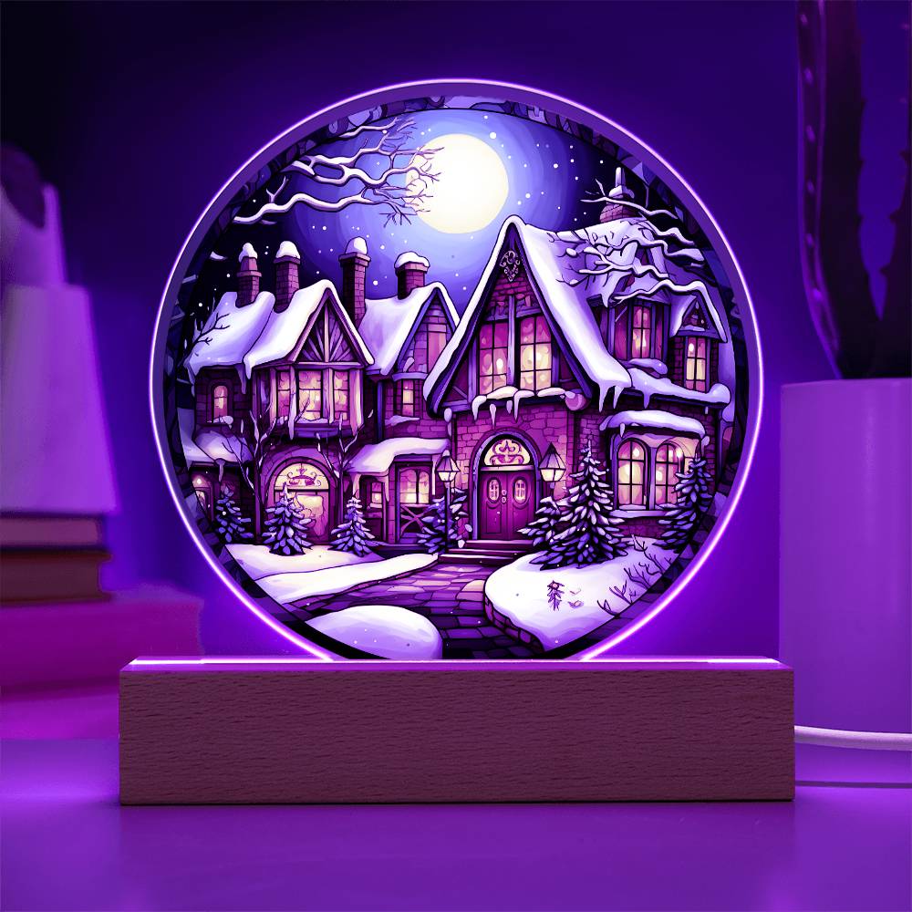 Snow Covered House-Acrylic Circle Plaque