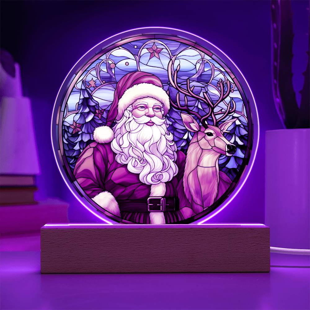 Santa Reindeer Acrylic Circle Plaque