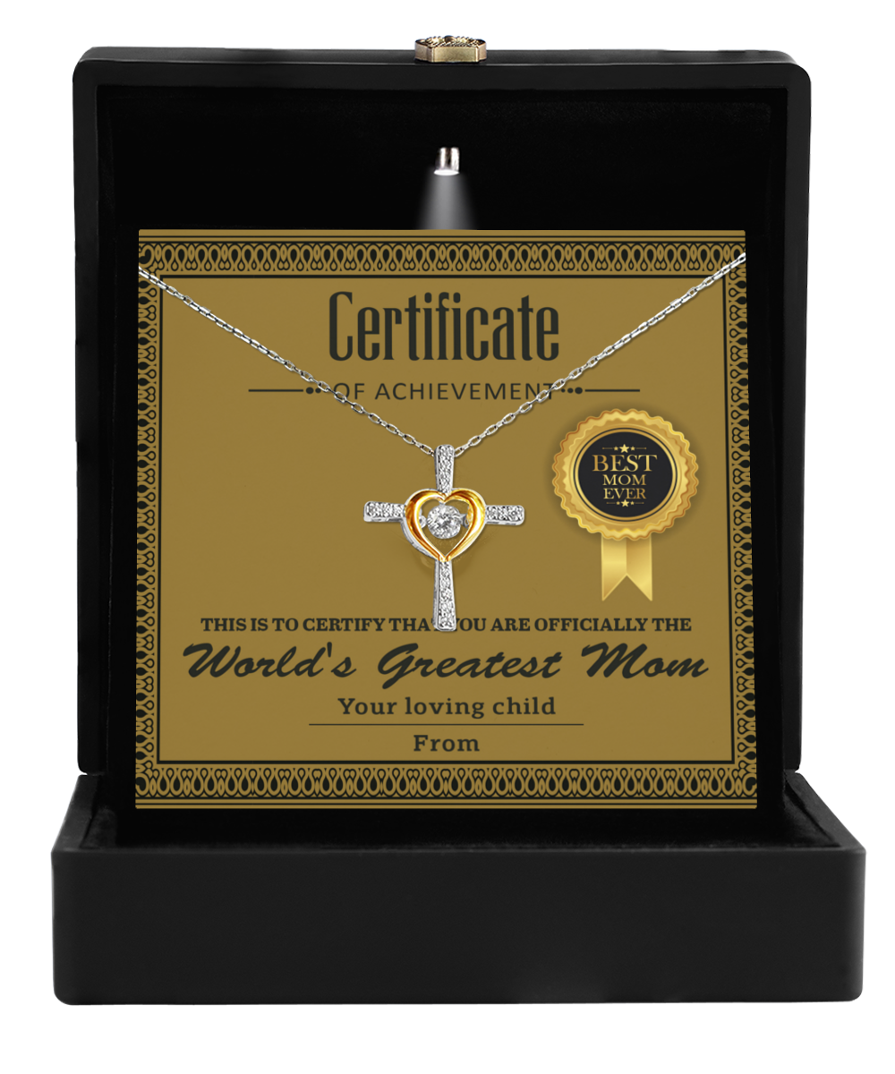 Mom-Certificate Of Achievement-GB Cross Necklace