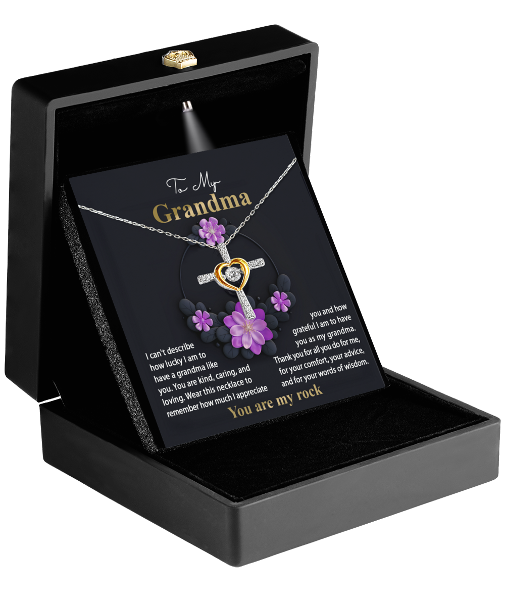 Grandma-Words Of Wisdom - Heart Cross Necklace