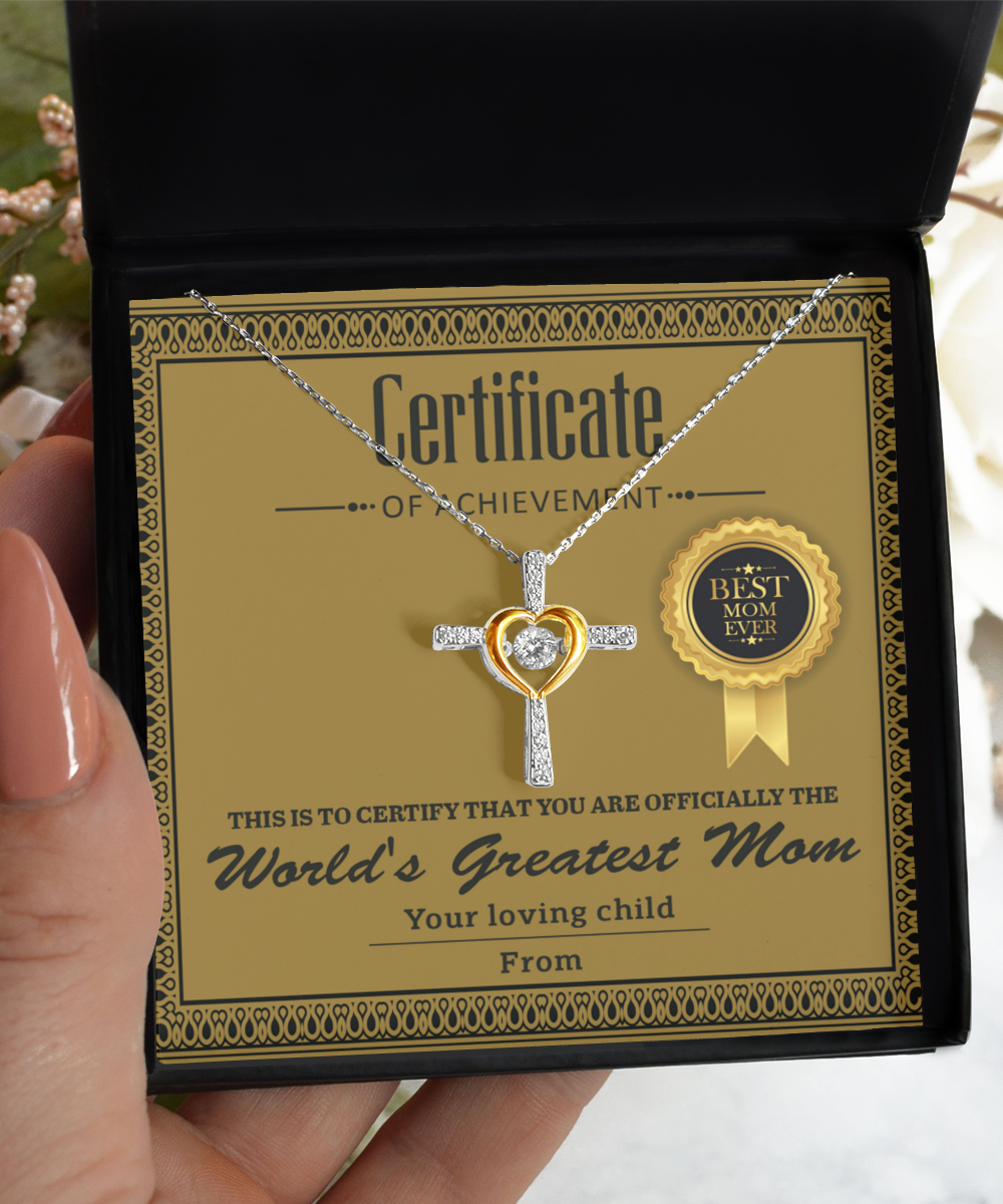 Mom-Certificate Of Achievement-GB Cross Necklace