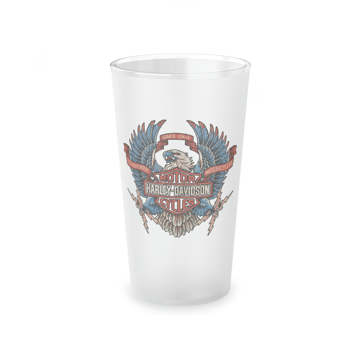Harley Davidson Color Eagle - Frosted Pint Glass, 16oz