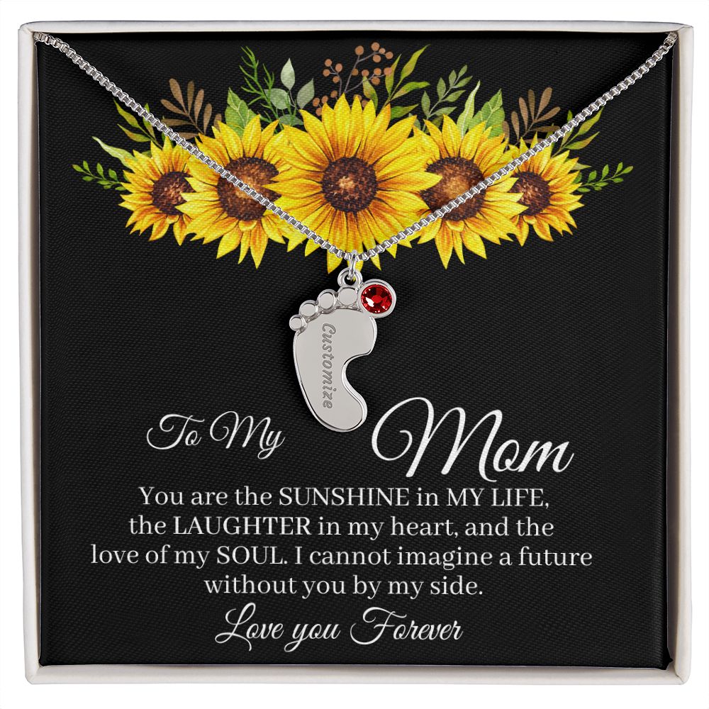 To Mom - Baby foot birthstone necklace
