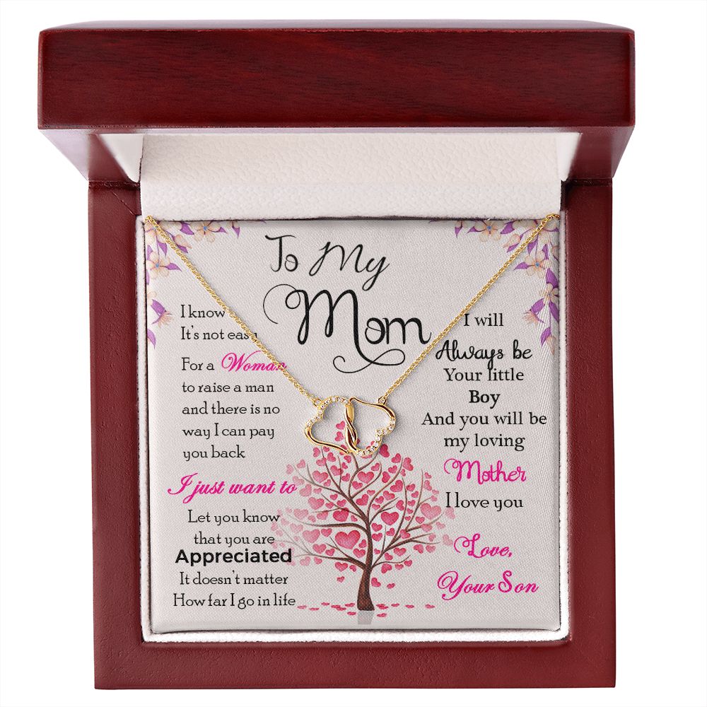 To Mom from Son - entangled hearts pendant SOLID 10K Gold w/18 Single Cut Diamonds (.07 CWT)