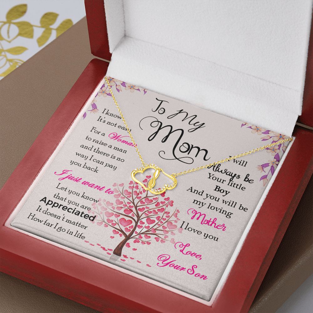 To Mom from Son - entangled hearts pendant SOLID 10K Gold w/18 Single Cut Diamonds (.07 CWT)