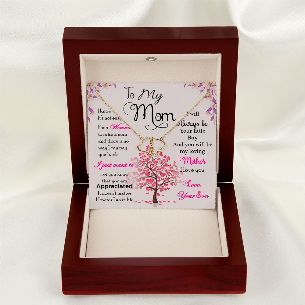 To Mom from Son - entangled hearts pendant SOLID 10K Gold w/18 Single Cut Diamonds (.07 CWT)
