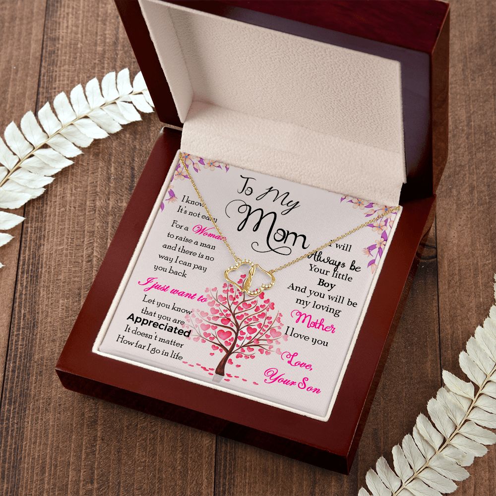 To Mom from Son - entangled hearts pendant SOLID 10K Gold w/18 Single Cut Diamonds (.07 CWT)