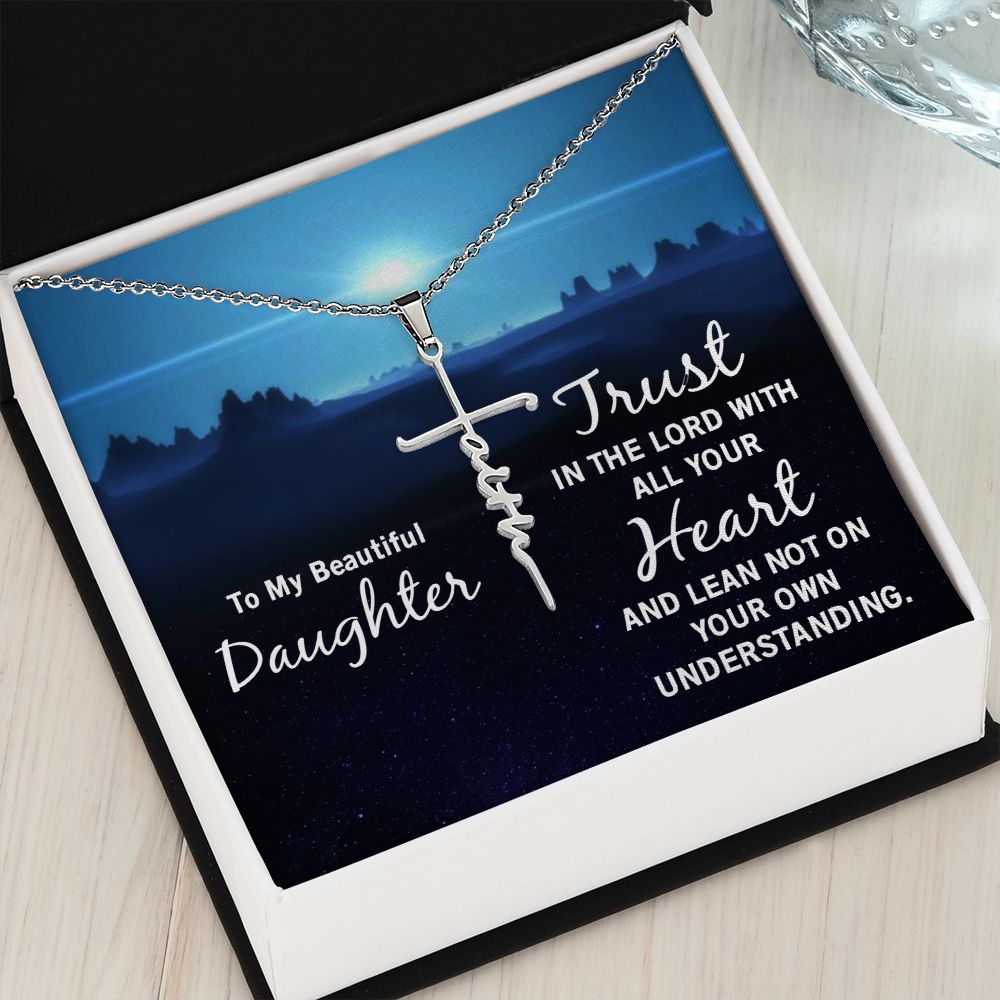 Faith Cross Necklace - Daughter Trust in the Lord