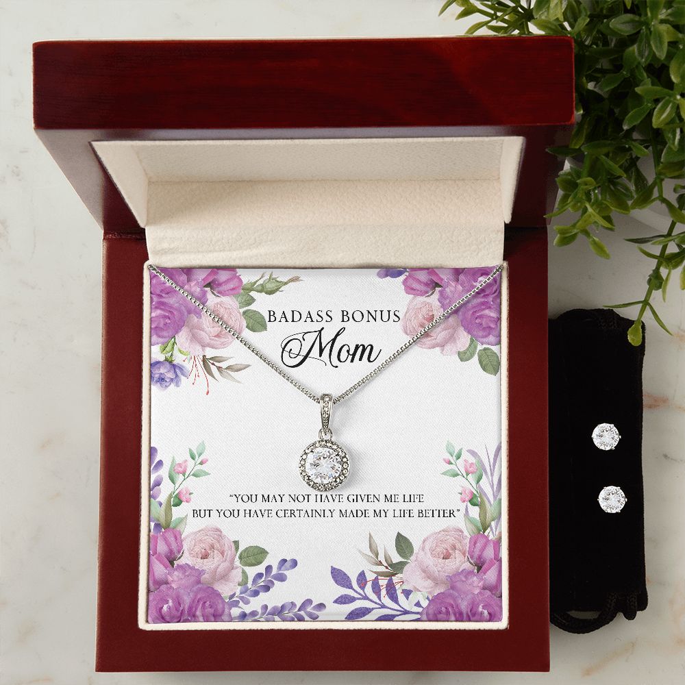 Badass Bonus Mom - eternal love necklace and earring set.