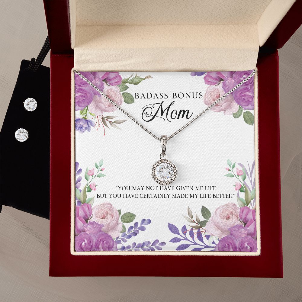 Badass Bonus Mom - eternal love necklace and earring set.