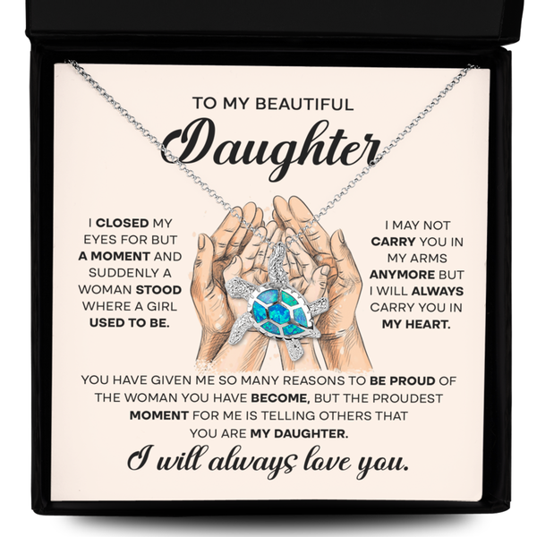 GB_ Blue Opal Turtle Necklace for My Beautiful Daughter - Carrying you in my heart