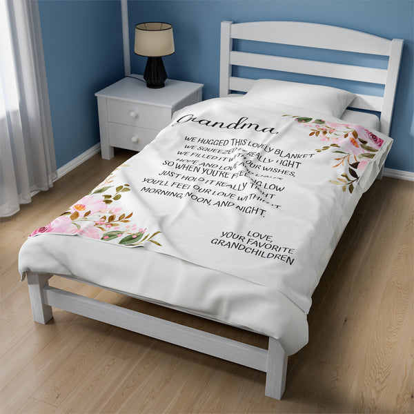 Grandma - We hugged this lovely blanket - from grandchildren - Velveteen Plush Blanket
