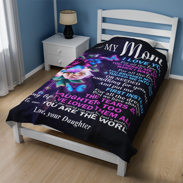 To My Mom - for all the time you picked me up - Velveteen Plush Blanket
