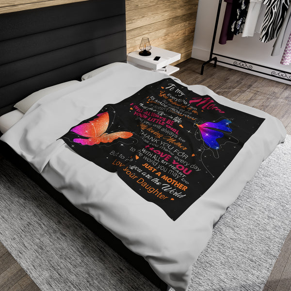 To my Mom - Everything I am, You helped me be (Black) - Velveteen Plush Blanket