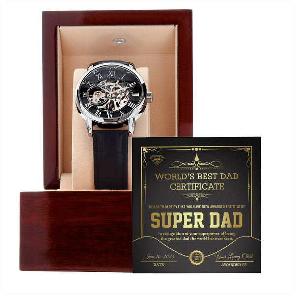 Dad-Super Dad Certificate-Metal Chronograph Watch - Perfect Father's Day Gift