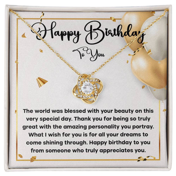 Happy Birthday To You Love Knot Necklace