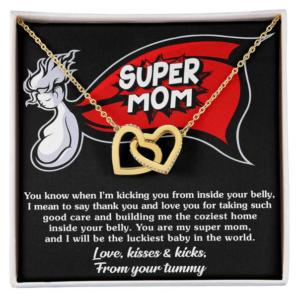 Mama-To-Be-My Super Mom Interlocking Heart Necklace